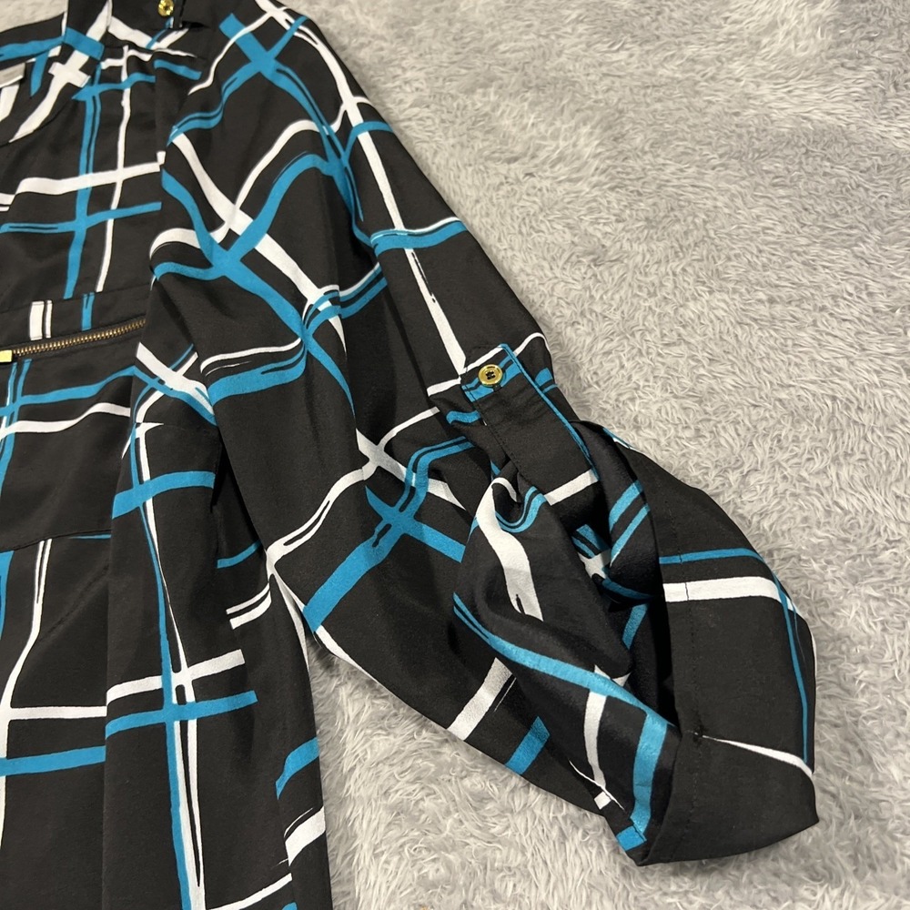 AVENUE Top Button 3/4 Sleeve Roll Tab Geometric Check‎ Women's 14/16 - Picture 9 of 13